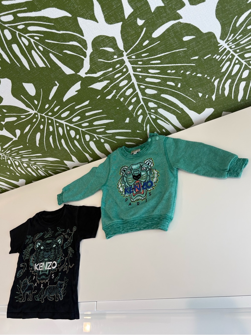 KENZO Kids Teal Tiger Sweatshirt & Black Graphic Tee Sold As Set Of Two🐅
